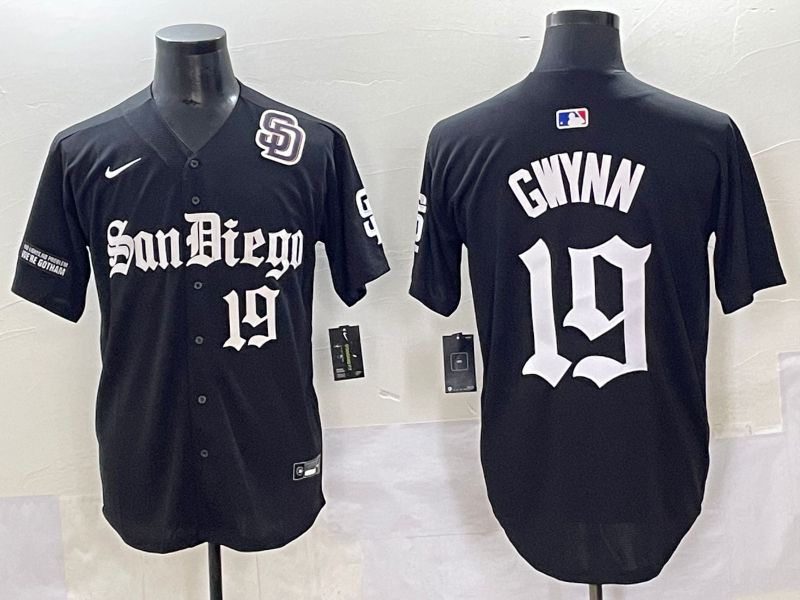 Men 2025 San Diego Padres #19 Gwynn Black Five generations Joint Name Nike MLB Jersey style 7